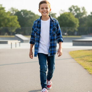 Tony Hawk 100% Cotton Flannel Cobalt Blue Plaid Shirt Size XL (13-14)